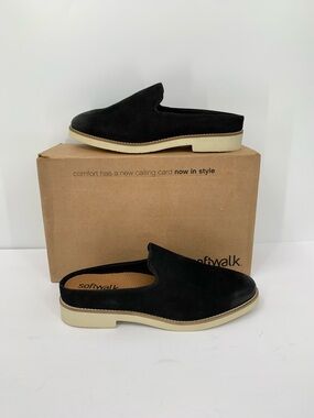 SoftWalk Wolcott II flat slide loafer shoe black suede leather nubuck new 8.5